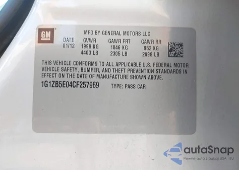 2012 Chevrolet Malibu Ls из США, поврежденный, VIN 1G1ZB5E04CF257969